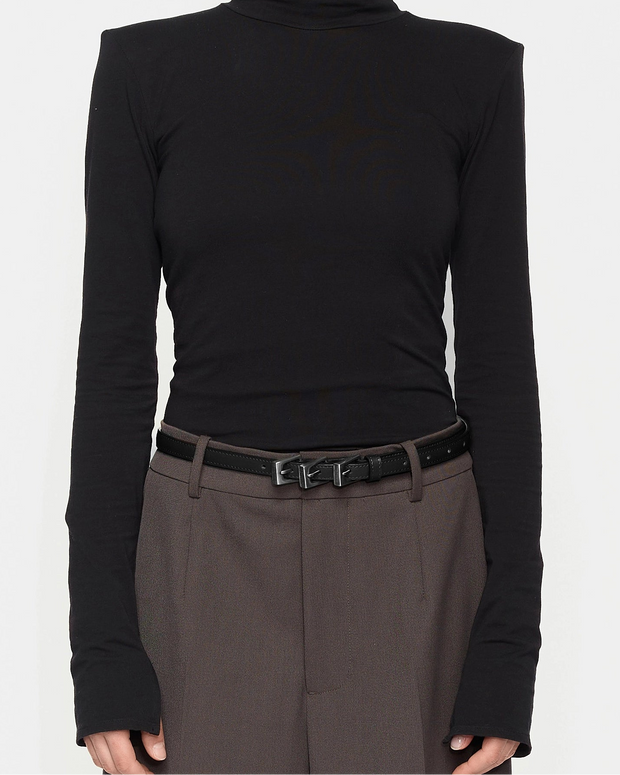 Pasek Z Potrójną Klamrą 145cm Black Nappa